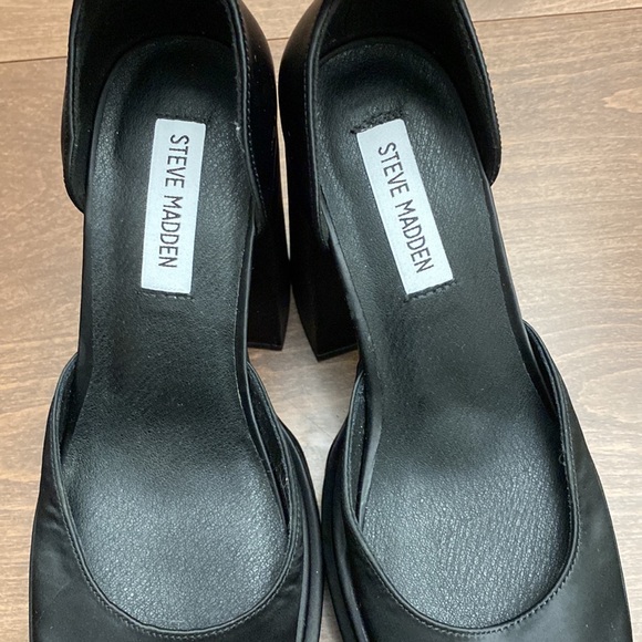 Steve Madden Charlize Satin Platform Heels with Ankle Strap in Black - Picture 11 of 11